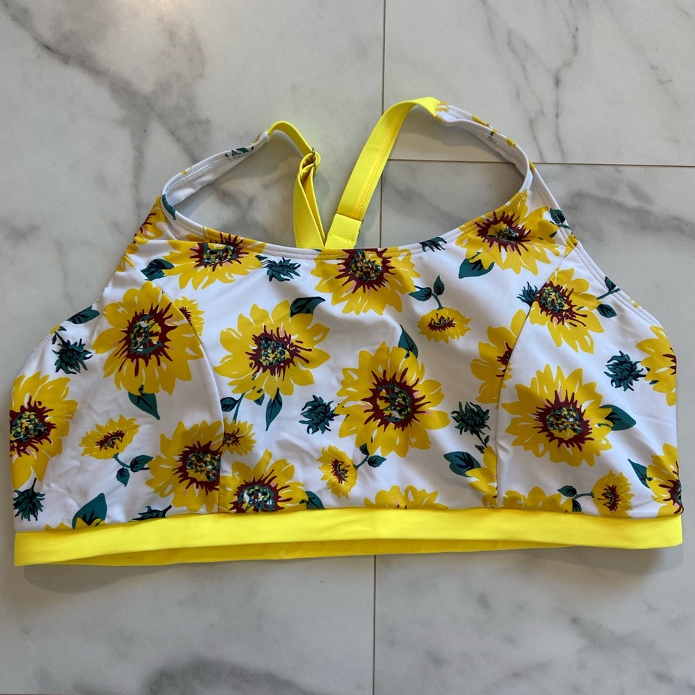 Yellow & white floral swim top 20w sunflowers thick straps summer resort beach